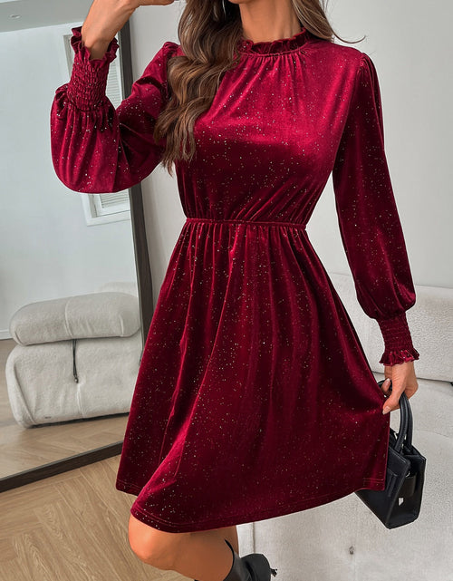 Load image into Gallery viewer, Glitter Mock Neck Long Sleeve Mini Dress
