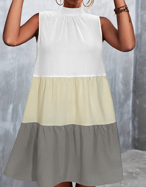 Load image into Gallery viewer, Tied Color Block Mock Neck Sleeveless Dress

