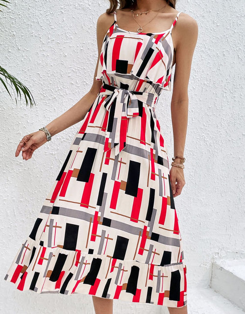 Load image into Gallery viewer, Perfee Ruffled Printed Tie Waist Midi Dress
