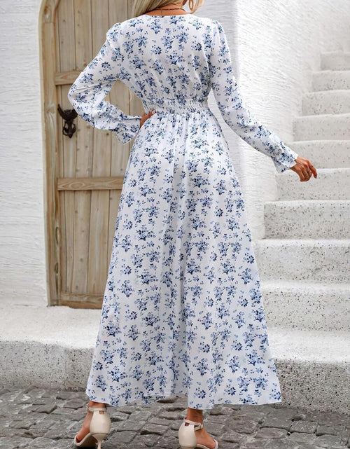 Load image into Gallery viewer, Smocked Printed V-Neck Flounce Sleeve Dress
