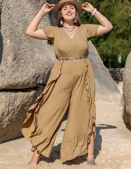 Load image into Gallery viewer, Plus Size Slit Ruffled V-Neck Jumpsuit
