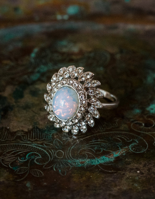 Load image into Gallery viewer, Vintage Jewelry Pinfire Opal Cocktail Ring in a 18k Gold Electroplated Setting Made in the USA by PVD Vintage Jewelry
