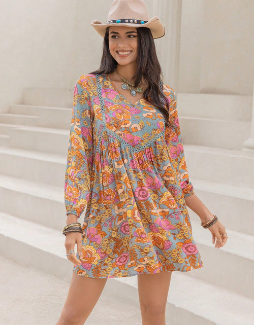 Load image into Gallery viewer, Printed V-Neck Balloon Sleeve Mini Dress
