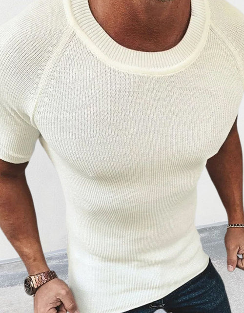 Load image into Gallery viewer, Men's Round Neck Short Sleeve Ribbed Knit T-Shirt
