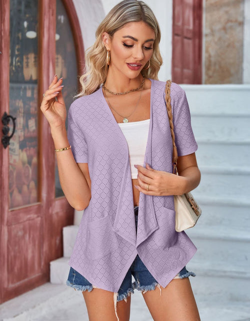 Load image into Gallery viewer, Eyelet Open Front Short Sleeve Cover Up
