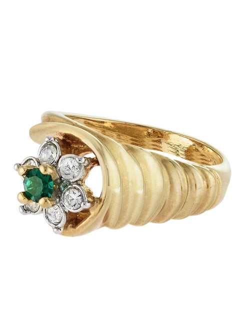 Load image into Gallery viewer, Vintage Ring 1980's Ring Sapphire and Clear Swarovski Crystal 18k Gold Antique Womans Jewelry R2704 by PVD Vintage Jewelry
