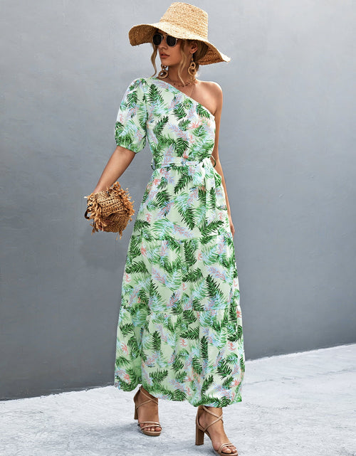 Load image into Gallery viewer, Printed Tie Waist One Shoulder Maxi Dress
