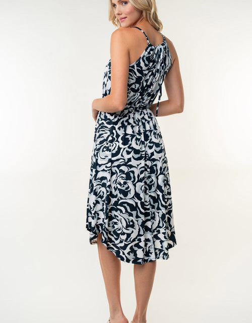 Load image into Gallery viewer, White Birch Tied Ruched Floral Sleeveless Knee Length Dress
