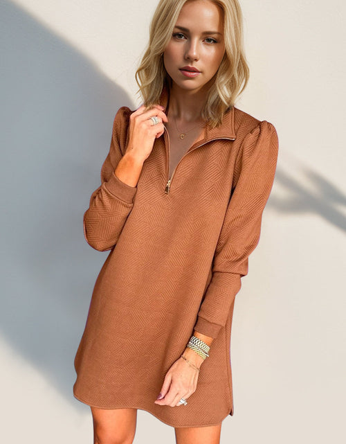 Load image into Gallery viewer, Double Take Textured Quarter Zip Long Sleeve Dress
