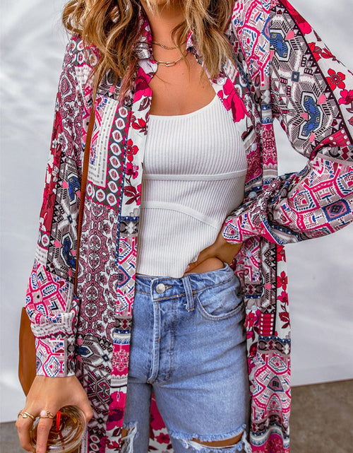 Load image into Gallery viewer, Printed Button Up Long Sleeve Cardigan
