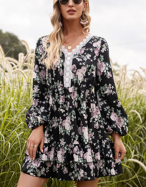 Load image into Gallery viewer, Ivy Lane Floral Lace Trim Long Sleeve Dress
