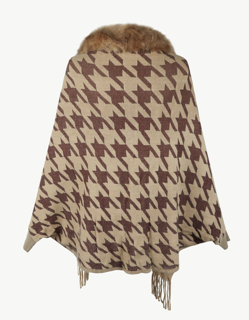 Load image into Gallery viewer, Houndstooth Fringe Hem Poncho
