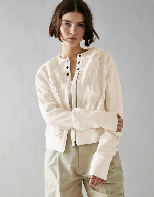 Load image into Gallery viewer, Waffle-Knit Dropped Shoulder Hooded Jacket
