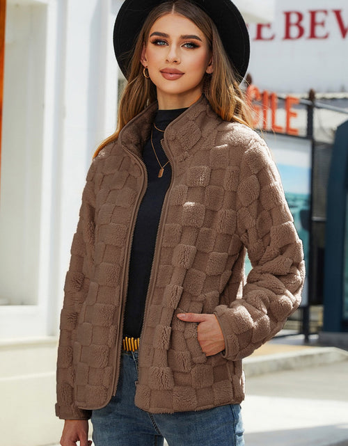 Load image into Gallery viewer, Fuzzy Checkered Zip Up Jacket
