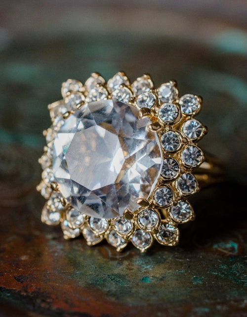 Load image into Gallery viewer, Vintage Austrian Crystal Women's Statement Cocktail Ring 18k Yellow Gold Electroplated Made in the USA by PVD Vintage Jewelry
