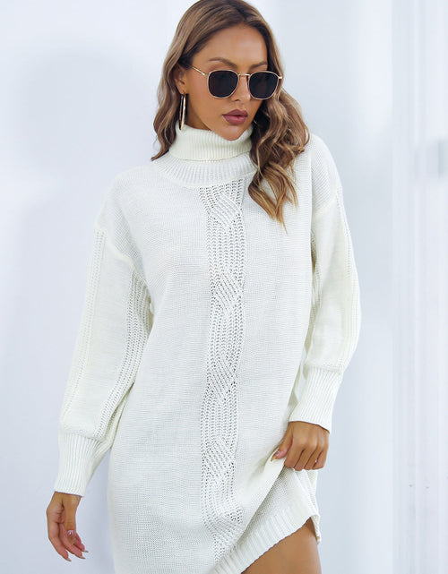 Load image into Gallery viewer, Openwork Turtleneck Long Sleeve Sweater Dress

