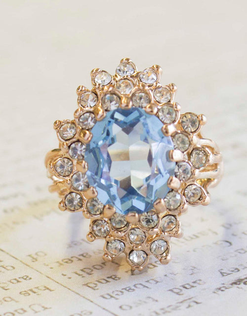 Load image into Gallery viewer, Vintage Women's Austrian Crystal Cocktail Ring 18k Gold Electroplated Birthstone Ring for Women by PVD Vintage Jewelry
