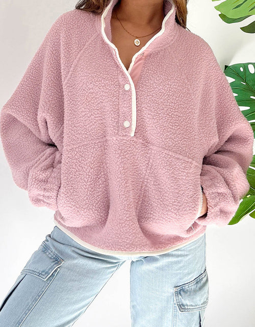 Load image into Gallery viewer, Half Snap Long Sleeve Sweatshirt with Side Slit Pockets

