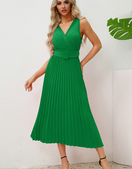 Load image into Gallery viewer, Surplice Sleeveless Midi Pleated Dress
