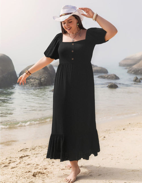 Load image into Gallery viewer, Plus Size Ruffled Hem Square Neck Short Sleeve Dress

