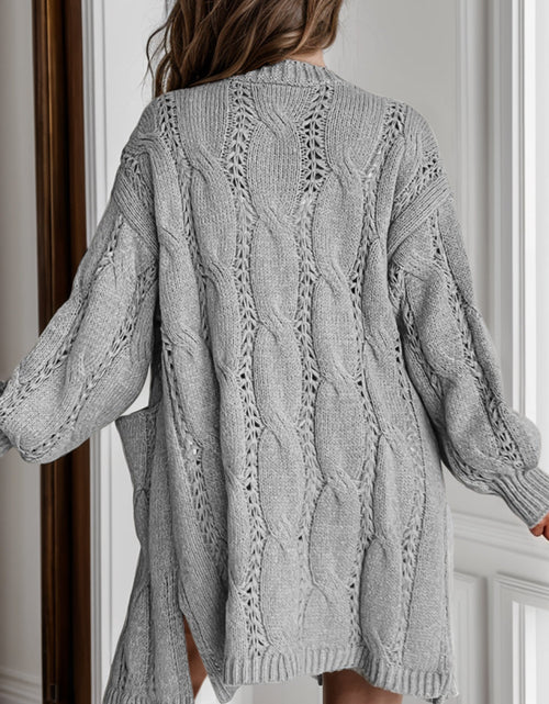 Load image into Gallery viewer, Cable-Knit Dropped Shoulder Slit Cardigan
