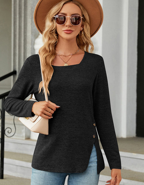 Load image into Gallery viewer, Slit Decorative Button Square Neck T-Shirt
