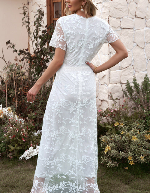 Load image into Gallery viewer, Embroidered Short Sleeve Surplice Neck Maxi Dress
