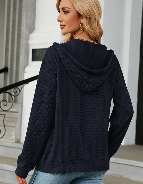 Load image into Gallery viewer, Drawstring Zip Up Long Sleeve Hoodie
