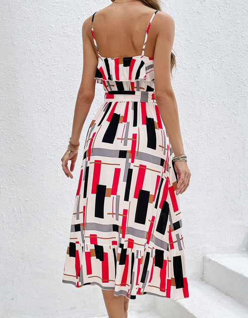 Load image into Gallery viewer, Perfee Ruffled Printed Tie Waist Midi Dress
