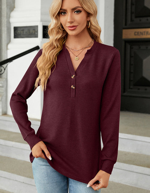 Load image into Gallery viewer, Waffle-Knit Notched Long Sleeve T-Shirt
