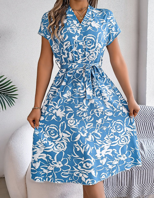 Load image into Gallery viewer, Printed V-Neck Short Sleeve Dress
