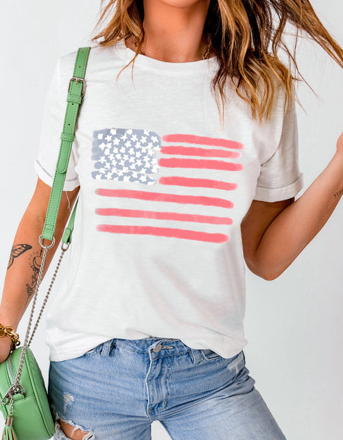 Load image into Gallery viewer, US Flag Round Neck Short Sleeve T-Shirt
