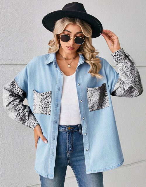 Load image into Gallery viewer, Leopard Button Up Denim Jacket
