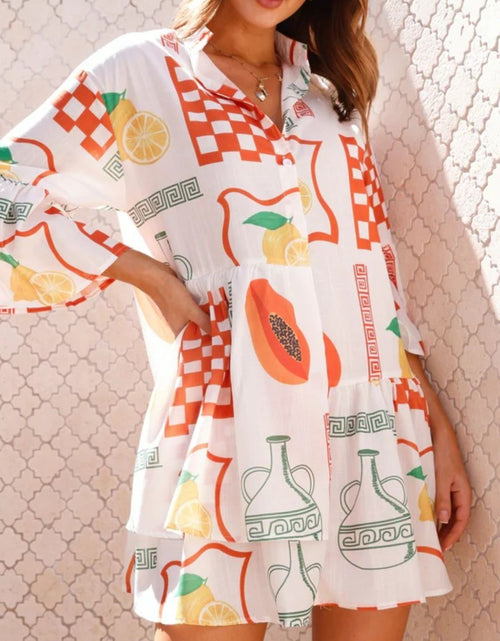 Load image into Gallery viewer, Printed Three-Quarter Sleeve Mini Dress
