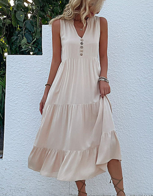 Load image into Gallery viewer, Decorative Button Sleeveless Tiered Dress by Faz
