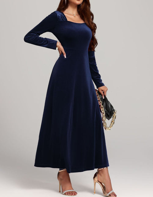 Load image into Gallery viewer, Square Neck Long Sleeve Velvet Dress
