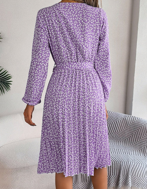 Load image into Gallery viewer, Ditsy Floral Tie Waist Pleated Dress
