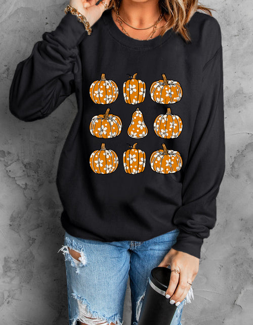 Load image into Gallery viewer, Pumpkin Round Neck Long Sleeve Sweatshirt
