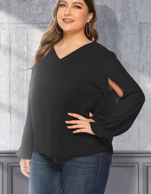 Load image into Gallery viewer, Plus Size Cutout Flounce Sleeve Blouse
