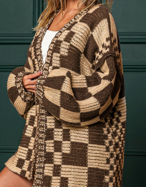 Load image into Gallery viewer, Checkered Open Front Long Sleeve Cardigan
