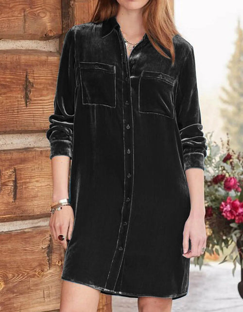 Load image into Gallery viewer, High-Low Button Up Long Sleeve Knee Length Dress
