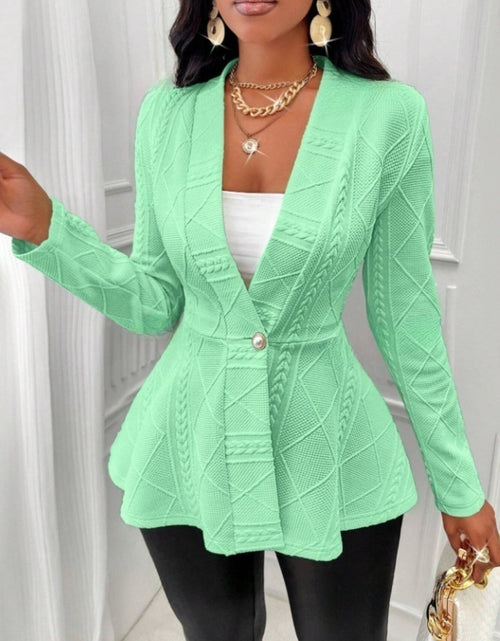 Load image into Gallery viewer, One Button Textured Peplum Cardigan
