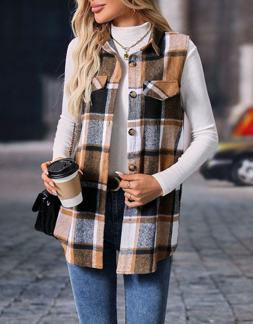 Load image into Gallery viewer, Plaid Button Up Vest Coat
