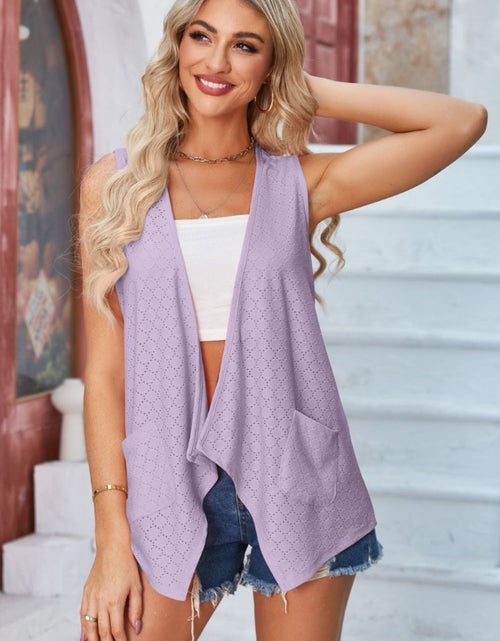 Load image into Gallery viewer, Eyelet Open Front Sleeveless Cardigan
