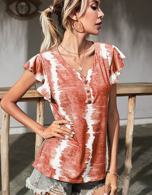 Load image into Gallery viewer, Shiny Tie-Dye Buttoned Flutter Sleeve Blouse

