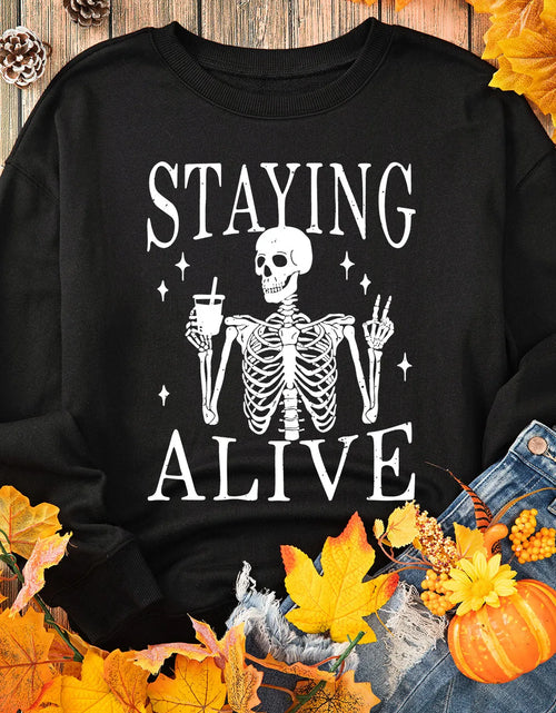 Load image into Gallery viewer, Skull Graphic Round Neck Long Sleeve Sweatshirt
