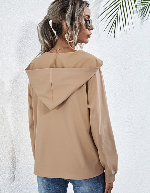 Load image into Gallery viewer, Buttoned Raglan Sleeve Hooded Blouse
