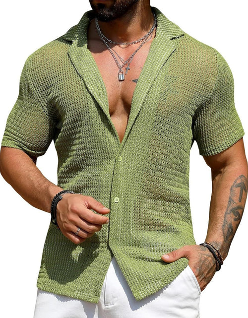 Load image into Gallery viewer, Men's Full Size Openwork Button Down Short Sleeve Shirt Plus Size
