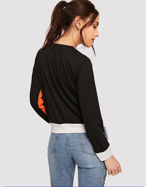 Load image into Gallery viewer, Shiny Color Block Round Neck Long Sleeve Tee
