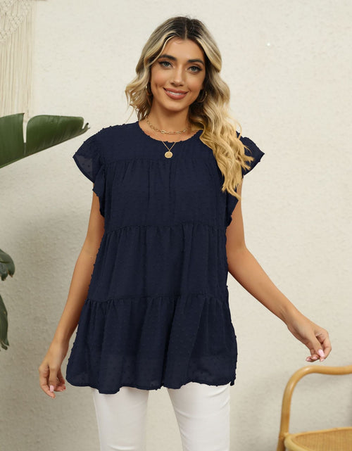 Load image into Gallery viewer, Swiss Dot Round Neck Tiered Blouse
